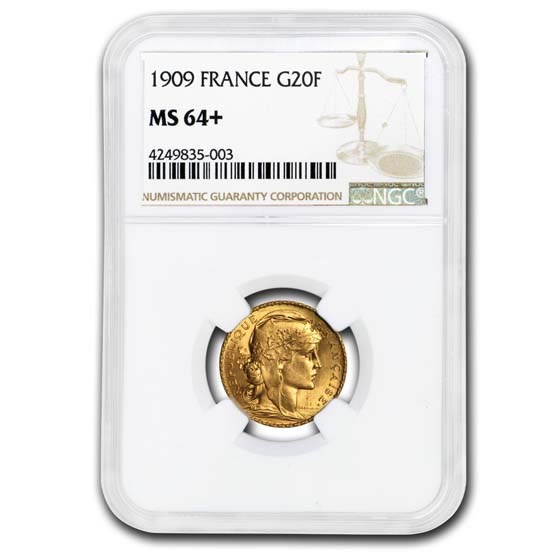 Buy 1909 France Gold 20 Francs Rooster MS-64+ NGC | APMEX