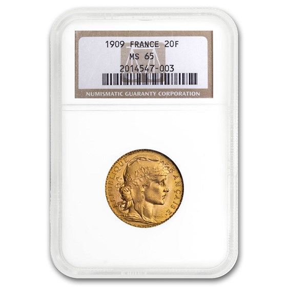 1909 France Gold 20 Francs Rooster MS-65 NGC 1909 France Gold 20 Francs Rooster MS-65 NGC