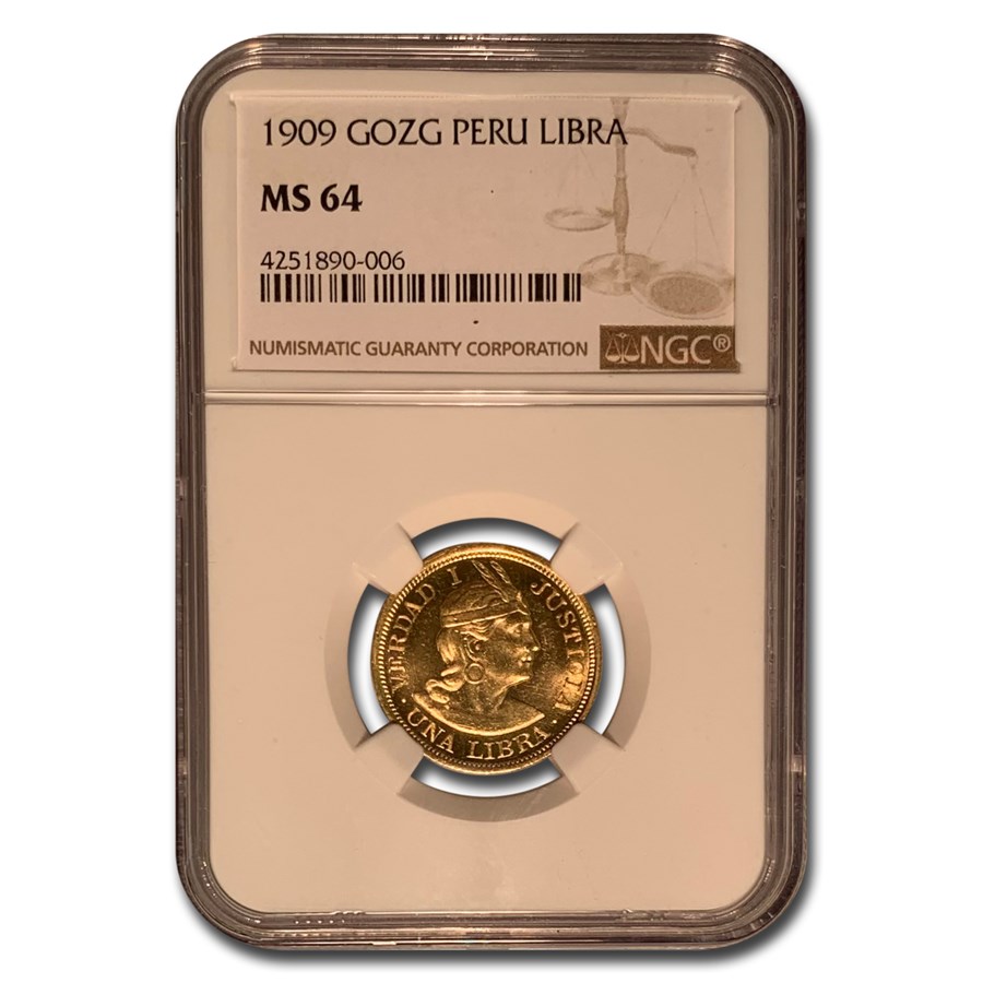 1909 GOZG Peru Gold 1 Libra MS-64 NGC