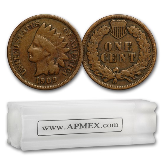 1909 Indian Head Cent 50-Coin Roll Avg Circ 1909 Indian Head Cent 50-Coin Roll Avg Circ