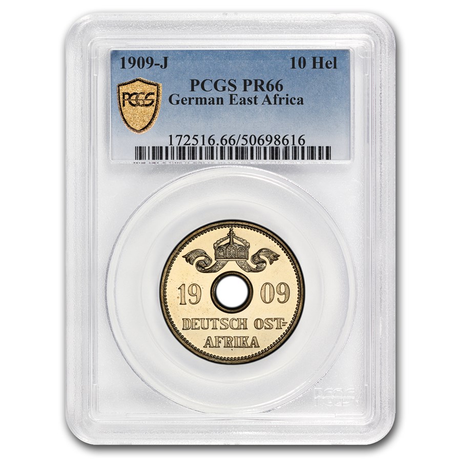 1909-J German East Africa 10 Heller PR-66 PCGS