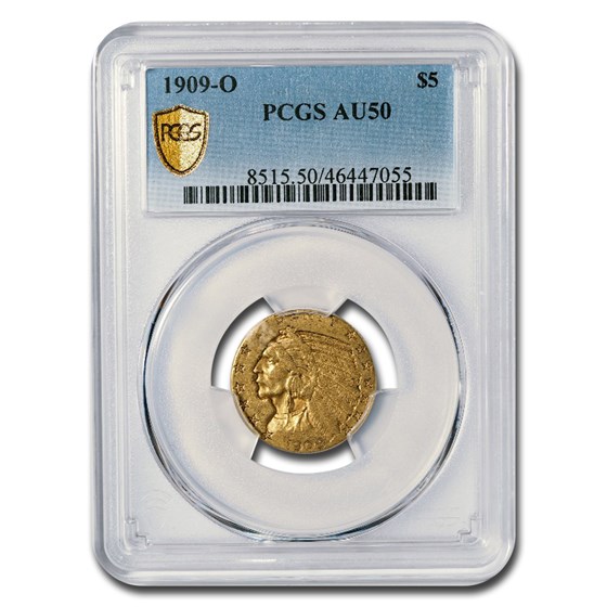 1909-O $5 Indian Gold Half Eagle AU-50 PCGS 1909-O $5 Indian Gold Half Eagle AU-50 PCGS