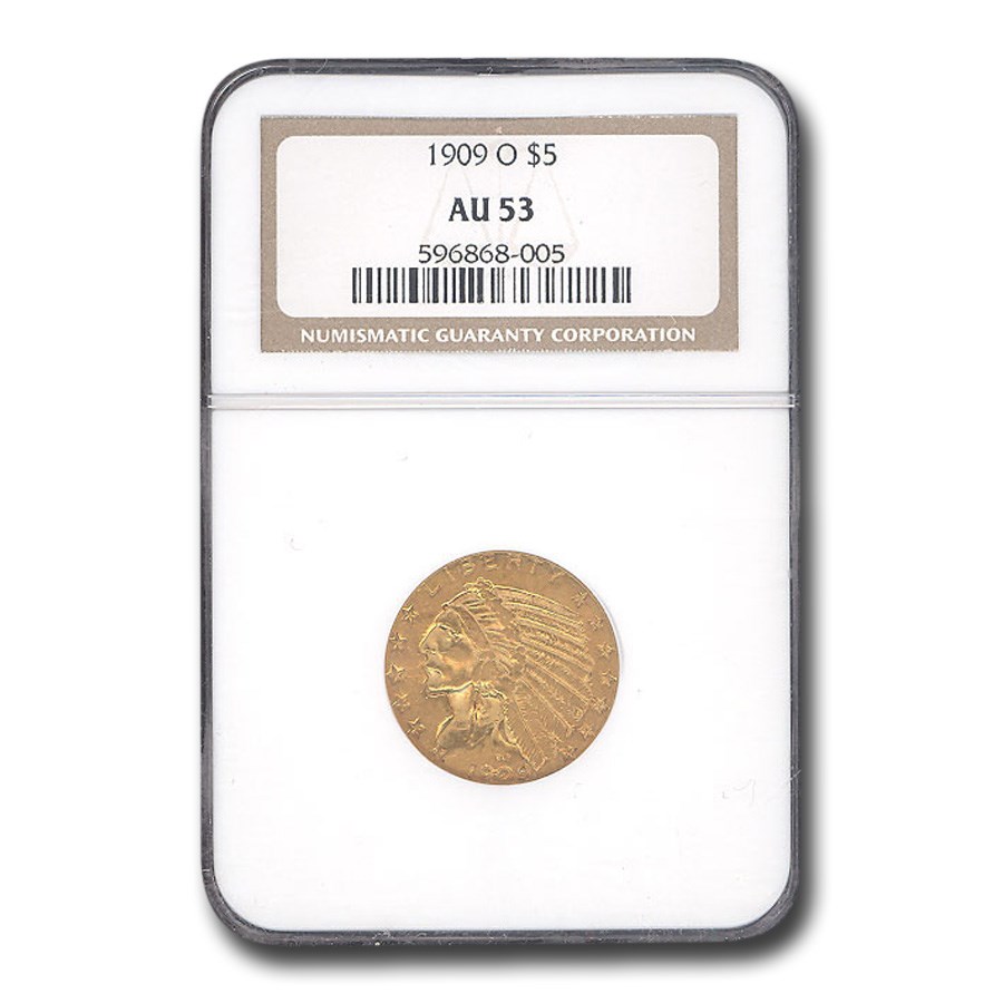 1909-O $5 Indian Gold Half Eagle AU-53 NGC