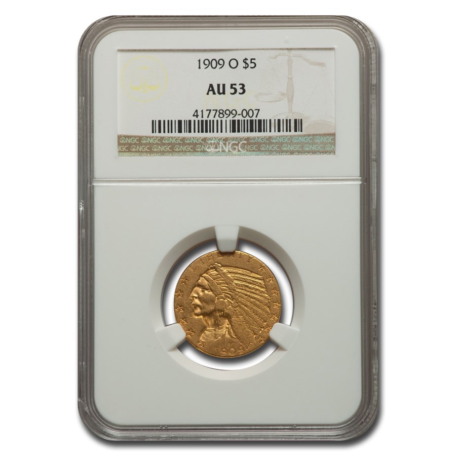 1909-O $5 Indian Gold Half Eagle AU-53 NGC