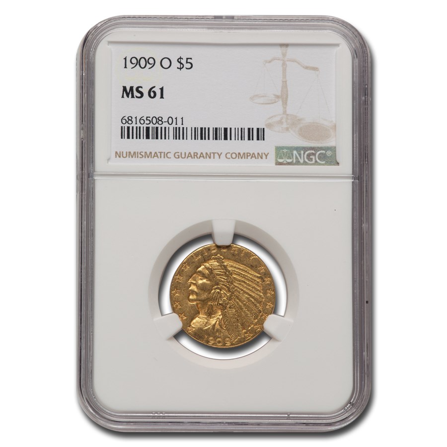 1909-O $5 Indian Gold Half Eagle MS-61 NGC
