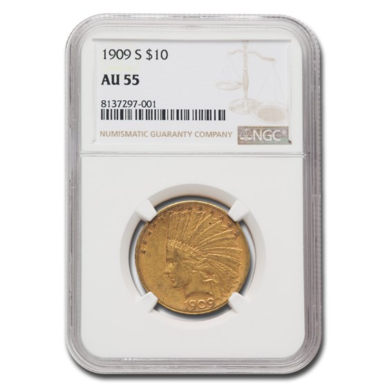 1909-S $10 Indian Gold Eagle AU-55 NGC 1909-S $10 Indian Gold Eagle AU-55 NGC