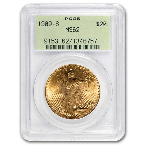 1909-S $20 Saint-Gaudens Gold Double Eagle MS-62 PCGS 1909-S $20 Saint-Gaudens Gold Double Eagle MS-62 PCGS