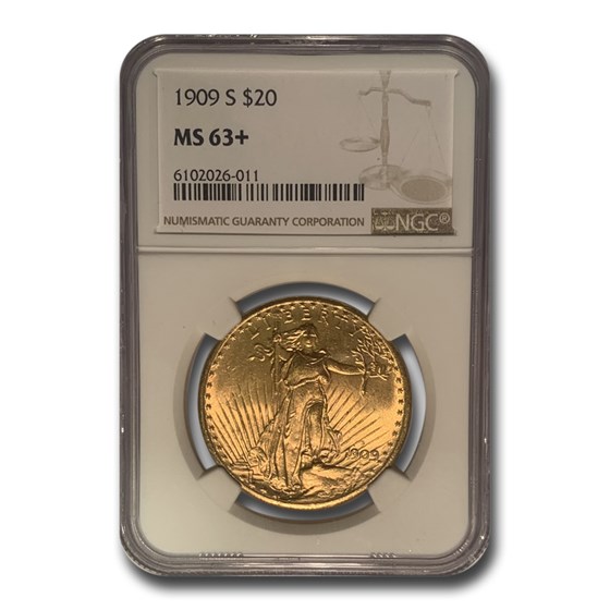 1909-S $20 Saint-Gaudens Gold Double Eagle MS-63+ NGC 1909-S $20 Saint-Gaudens Gold Double Eagle MS-63+ NGC