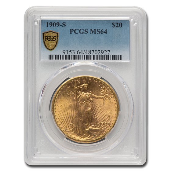 1909-S $20 Saint-Gaudens Gold Double Eagle MS-64 PCGS 1909-S $20 Saint-Gaudens Gold Double Eagle MS-64 PCGS