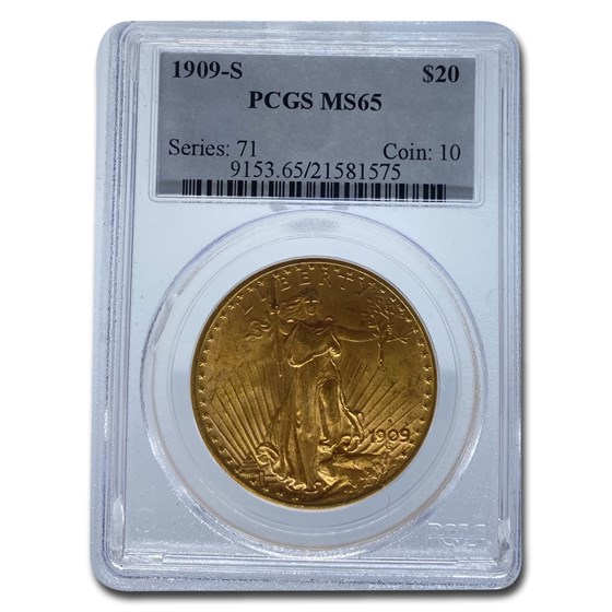 1909-S $20 Saint-Gaudens Gold Double Eagle MS-65 PCGS 1909-S $20 Saint-Gaudens Gold Double Eagle MS-65 PCGS