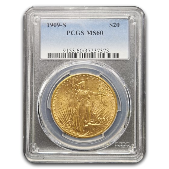 1909-S $20 St Gaudens Gold Double Eagle MS-60 PCGS