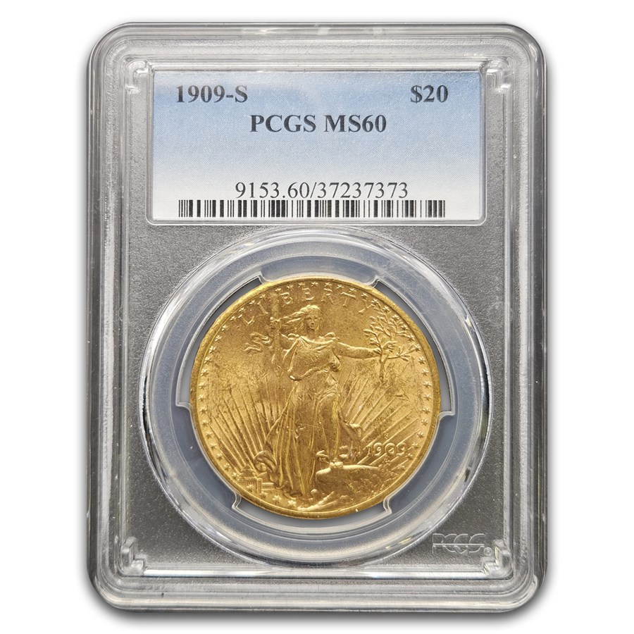 1909-S $20 St Gaudens Gold Double Eagle MS-60 PCGS