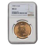 1909-S $20 St Gaudens Gold Double Eagle MS-61 NGC