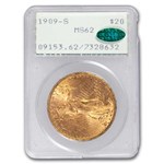 1909-S $20 St Gaudens Gold Double Eagle MS-62 PCGS CAC