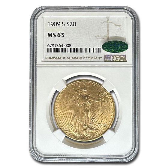1909-S $20 St Gaudens Gold Double Eagle MS-63 NGC CAC 1909-S $20 St Gaudens Gold Double Eagle MS-63 NGC CAC
