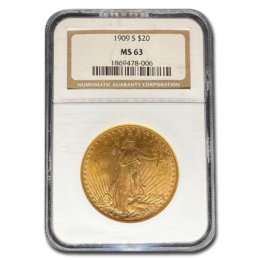 1909-S $20 St Gaudens Gold Double Eagle MS-63 NGC