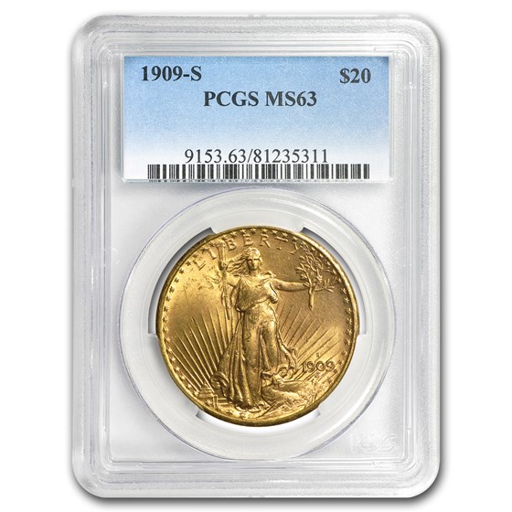1909-S $20 St Gaudens Gold Double Eagle MS-63 PCGS 1909-S $20 St Gaudens Gold Double Eagle MS-63 PCGS