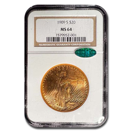 1909-S $20 St Gaudens Gold Double Eagle MS-64 NGC CAC 1909-S $20 St Gaudens Gold Double Eagle MS-64 NGC CAC