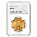 1909-S $20 St Gaudens Gold Double Eagle MS-64 NGC