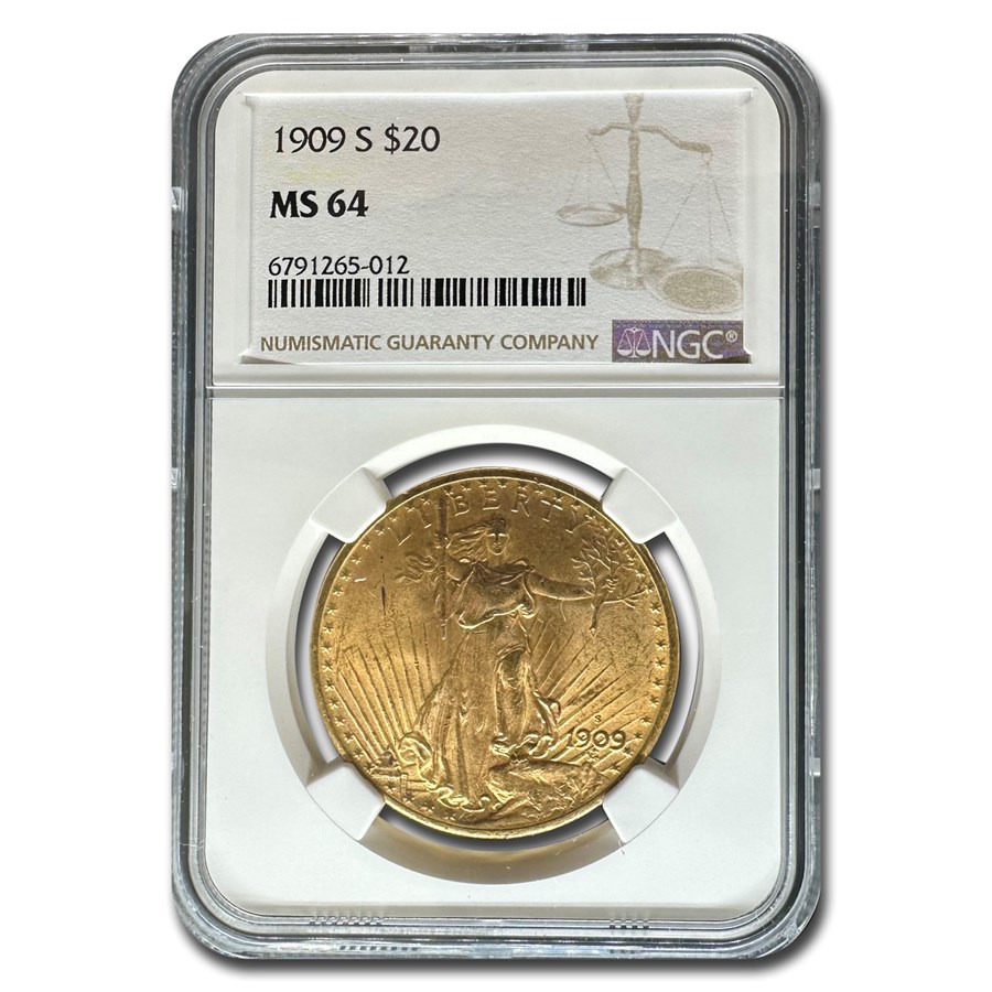 1909-S $20 St Gaudens Gold Double Eagle MS-64 NGC