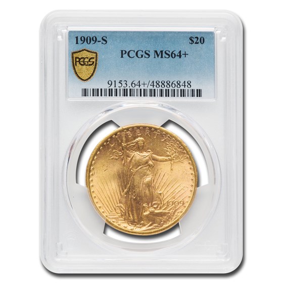 1909-S $20 St Gaudens Gold Double Eagle MS-64+ PCGS
