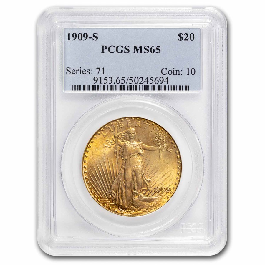 1909-S $20 St Gaudens Gold Double Eagle MS-65 PCGS
