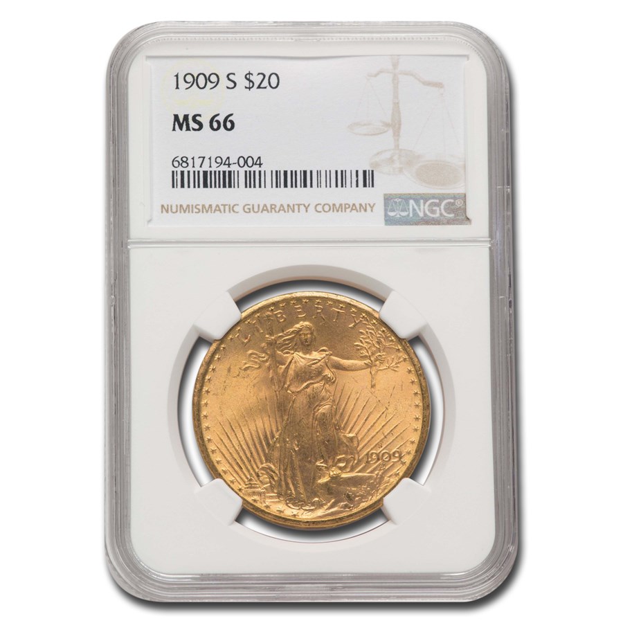 1909-S $20 St Gaudens Gold Double Eagle MS-66 NGC