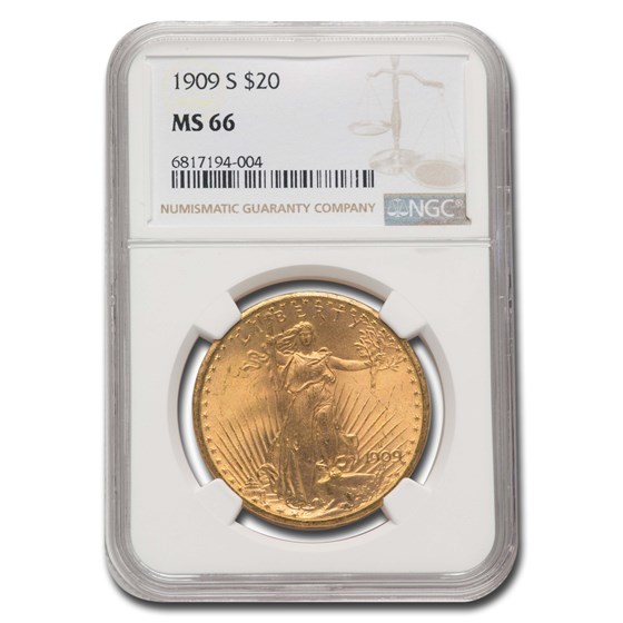 1909-S $20 St Gaudens Gold Double Eagle MS-66 NGC 1909-S $20 St Gaudens Gold Double Eagle MS-66 NGC