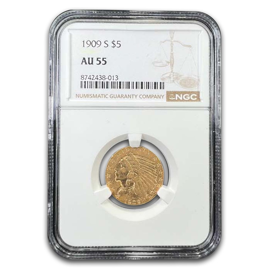 1909-S $5 Indian Gold Half Eagle AU-55 NGC