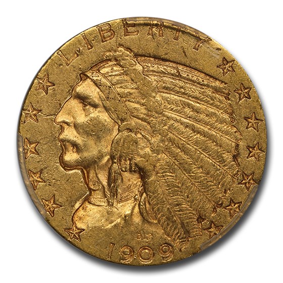 1909-S $5 Indian Gold Half Eagle AU-55 PCGS CAC 1909-S $5 Indian Gold Half Eagle AU-55 PCGS CAC