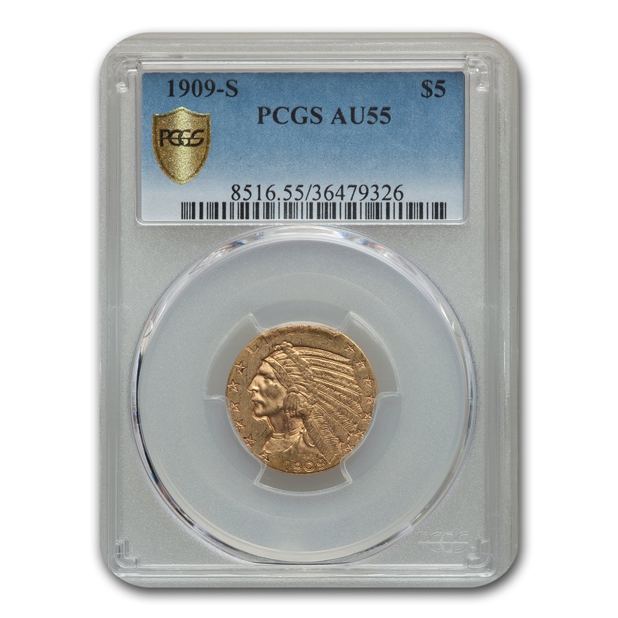 1909-S $5 Indian Gold Half Eagle AU-55 PCGS