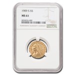 1909-S $5 Indian Gold Half Eagle MS-61 NGC