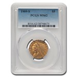 1909-S $5 Indian Gold Half Eagle MS-62 PCGS