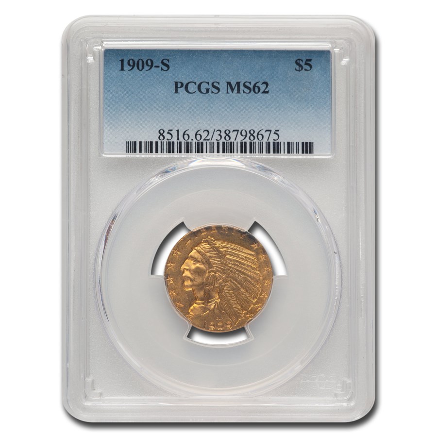 1909-S $5 Indian Gold Half Eagle MS-62 PCGS