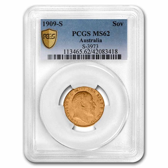 1909-S Australia Gold Sovereign Edward VII MS-62 PCGS 1909-S Australia Gold Sovereign Edward VII MS-62 PCGS