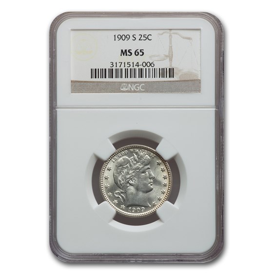 1909-S Barber Quarter MS-65 NGC 1909-S Barber Quarter MS-65 NGC