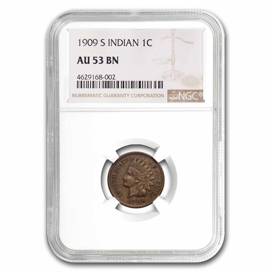 1909-S Indian Head Cent AU-53 NGC (Brown) 1909-S Indian Head Cent AU-53 NGC (Brown)