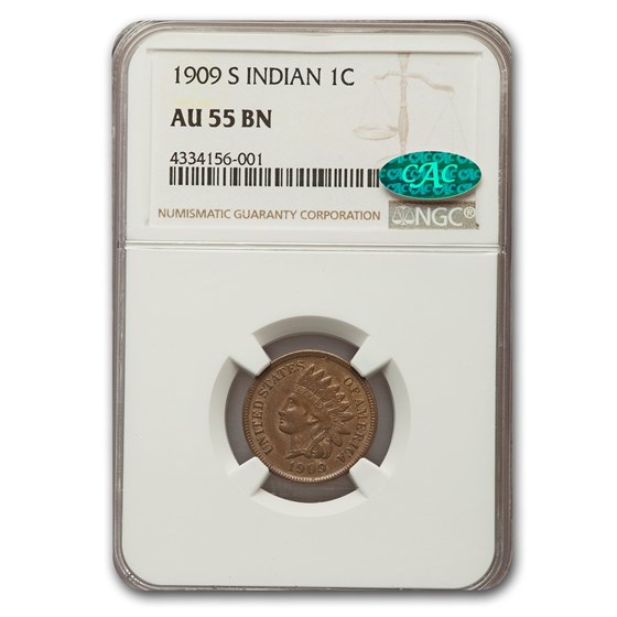 1909-S Indian Head Cent AU-55 NGC CAC (Brown) 1909-S Indian Head Cent AU-55 NGC CAC (Brown)