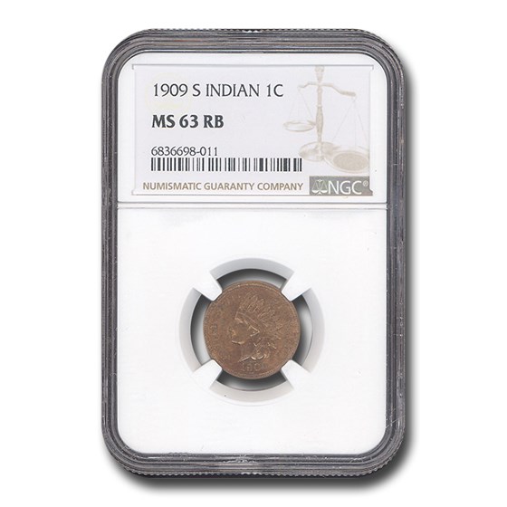 1909-S Indian Head Cent MS-63 NGC (Red/Brown)