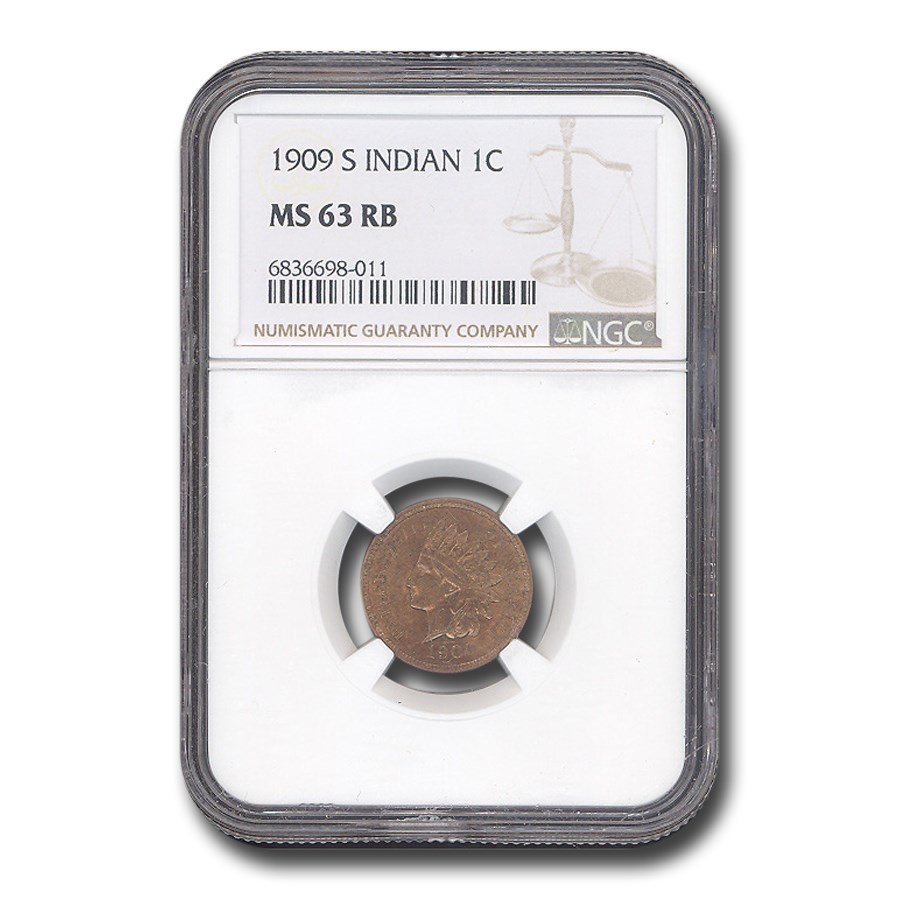 1909-S Indian Head Cent MS-63 NGC (Red/Brown)