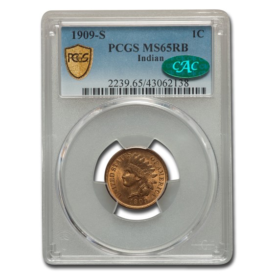 1909-S Indian Head Cent MS-65 PCGS CAC (Red/Brown) 1909-S Indian Head Cent MS-65 PCGS CAC (Red/Brown)
