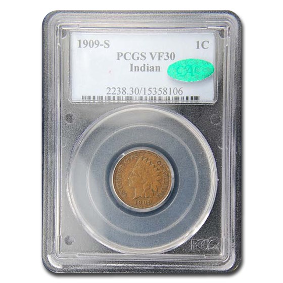 1909-S Indian Head Cent VF-30 PCGS CAC (Brown)