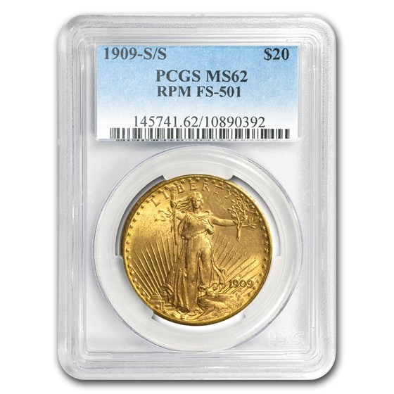 1909-S/S $20 Saint-Gaudens Gold Dbl Eagle MS-62 PCGS (RPM FS-501) 1909-S/S $20 Saint-Gaudens Gold Dbl Eagle MS-62 PCGS (RPM FS-501)