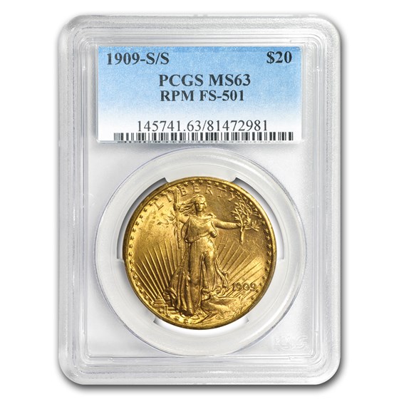 1909-S/S $20 Saint-Gaudens Gold Dbl Eagle MS-63 PCGS (RPM FS-501) 1909-S/S $20 Saint-Gaudens Gold Dbl Eagle MS-63 PCGS (RPM FS-501)