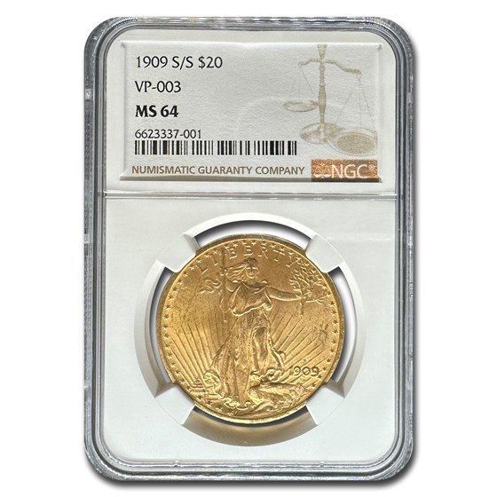 1909-S/S $20 St Gaudens Gold Double Eagle MS-64 NGC (VP-003) 1909-S/S $20 St Gaudens Gold Double Eagle MS-64 NGC (VP-003)