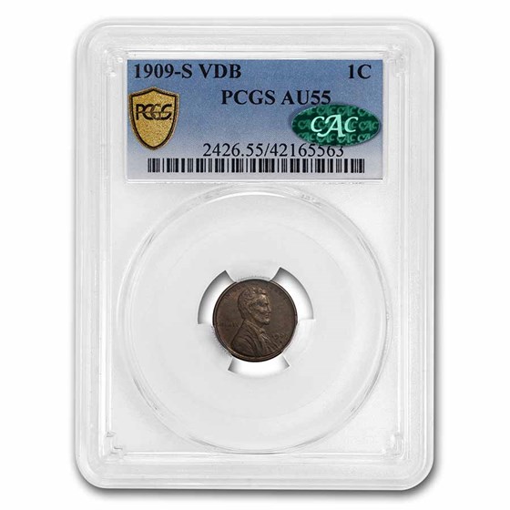 1909-S VDB Lincoln Cent AU-55 PCGS CAC (Brown) 1909-S VDB Lincoln Cent AU-55 PCGS CAC (Brown)