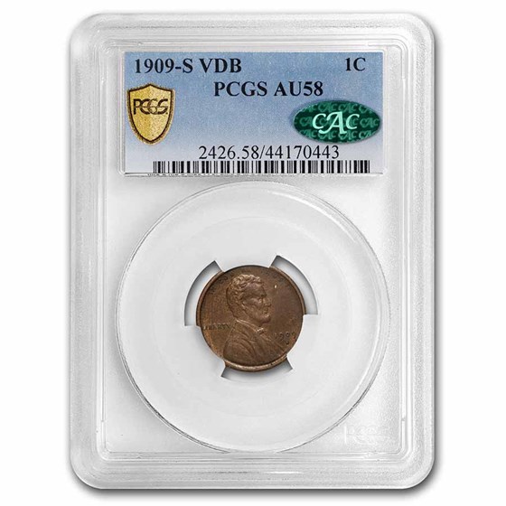 1909-S VDB Lincoln Cent AU-58 PCGS CAC 1909-S VDB Lincoln Cent AU-58 PCGS CAC