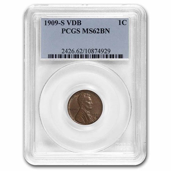 1909-S VDB Lincoln Cent MS-62 PCGS (Brown)