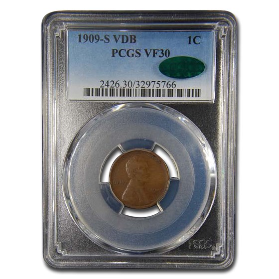 1909-S VDB Lincoln Cent VF-30 PCGS CAC (Brown)