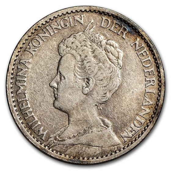 1910-1917 Netherlands Silver Gulden Wilhelmina I Avg Circ 1910-1917 Netherlands Silver Gulden Wilhelmina I Avg Circ